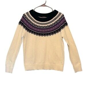 Talbots Women's Purple Cream Joyful Fair Isle Nordic Knit Sweater Size Small
